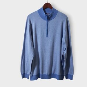 Vineyard Vines Mens Blue Striped Cotton Cashmere Quarter Zip Sweater Sz XXL